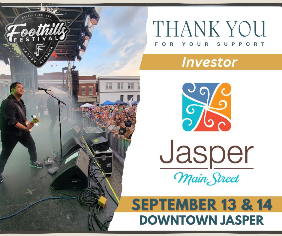 Foothills Festival would not be possible without our partners! Thank you @jaspermainstreet for being a Foothills Festival investor! #foothillsfestival2024