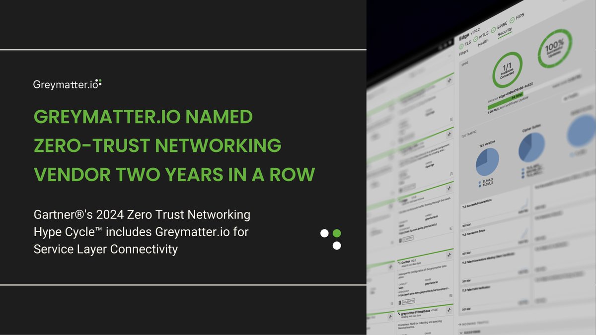 GreymatterIo's tweet photo. 🌟 For the second year in a row, we're honored to be recognized in Gartner®'s 2024 #ZeroTrustNetworking Hype Cycle™, featured in the #ServiceConnectivity Layer category!
Thank you to our amazing community and customers for your support!
More here: https://t.co/ZiBfo0SSpX https://t.co/s35seABPBL