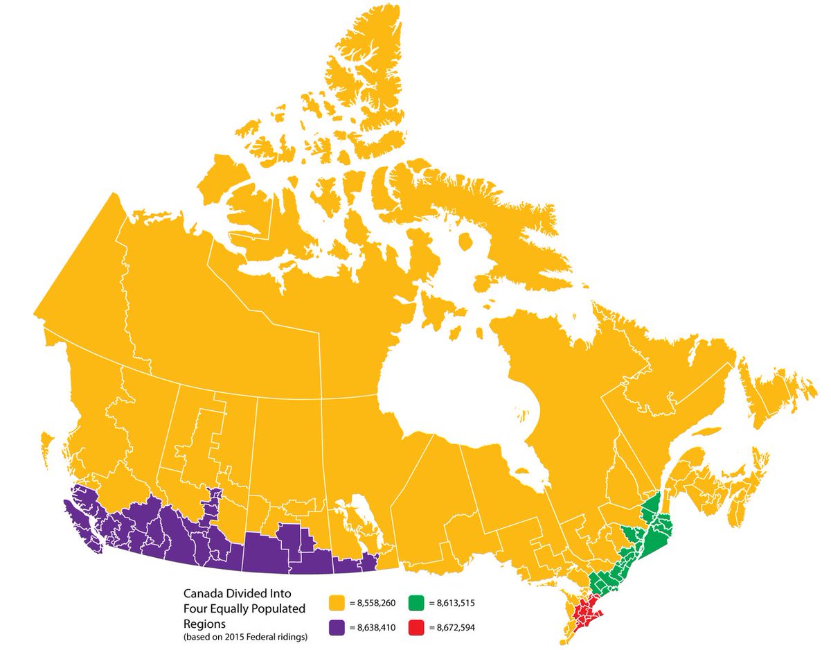 dividing canada into four regions w/ equal populations
