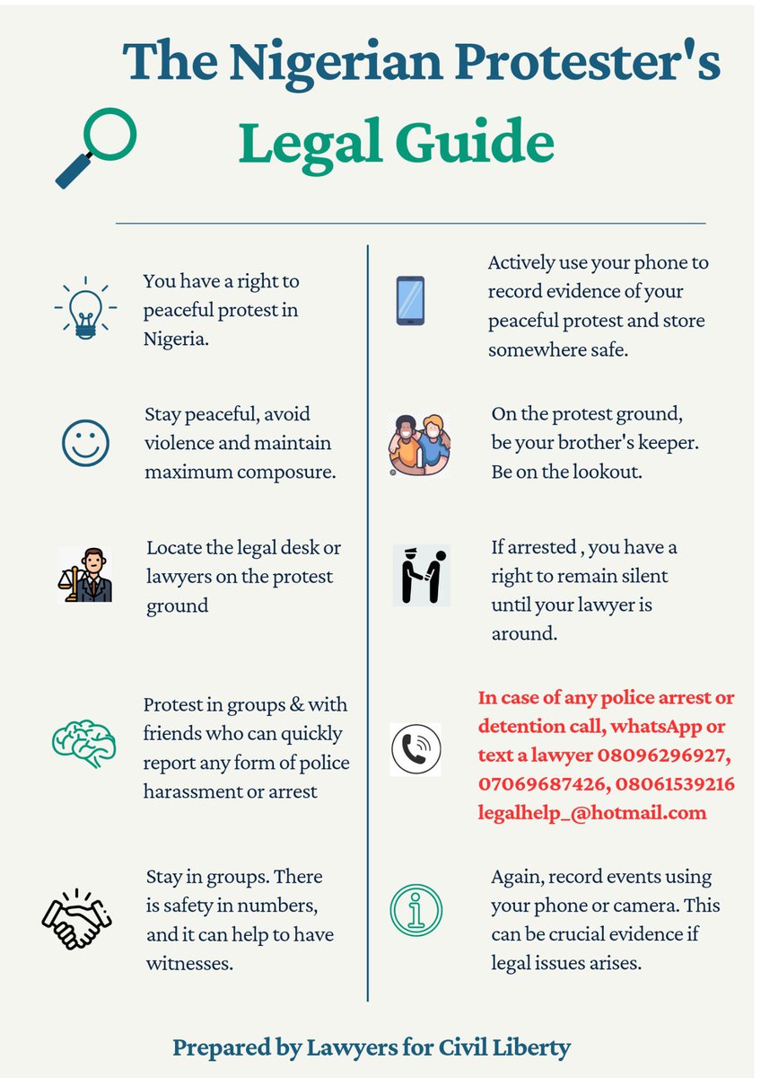 3005SB's tweet photo. Nigerian protesters legal guide 
Repost and let this trend #EndBadGovernaceProtest https://t.co/DmF0GqNwMv
