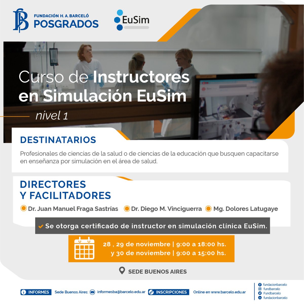 Fundbarcelo's tweet photo. ¡Abiertas las inscripciones para el curso de Instructores en Simulación EuSim nivel 1!

Enterate de toda la información a través del link: https://t.co/YRY8VTHtAO

#EUSIM #EnseñanzaPorSimulación #FundaciónBarceló https://t.co/gwqjk8jkLW