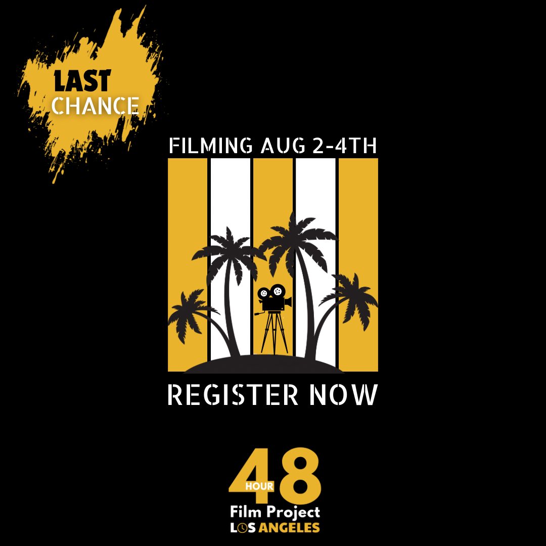 FINAL CALL, FILMMAKERS 🤩✨ It’s not too late to make a film in 48 hours. Grab one of the final spots and join us for the kickoff at Sunset Las Palmas Studios this Friday. 💪🎬 Register here: 48hourfilm.com/la

*Kickoff event not open to the public. Registration required.