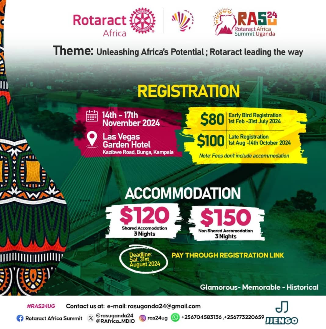 Dear RAS Delegate,
Please note that the expiry of the early bird $80 is 31st July Midnight 11:59pm(Uganda Time)
All payments after the above should go to the late registration rate of $ 100 up to 14th Oct 2024.

Kindly revert in case anything is unclear.

#RAS24UG #GOLD
#Drisey