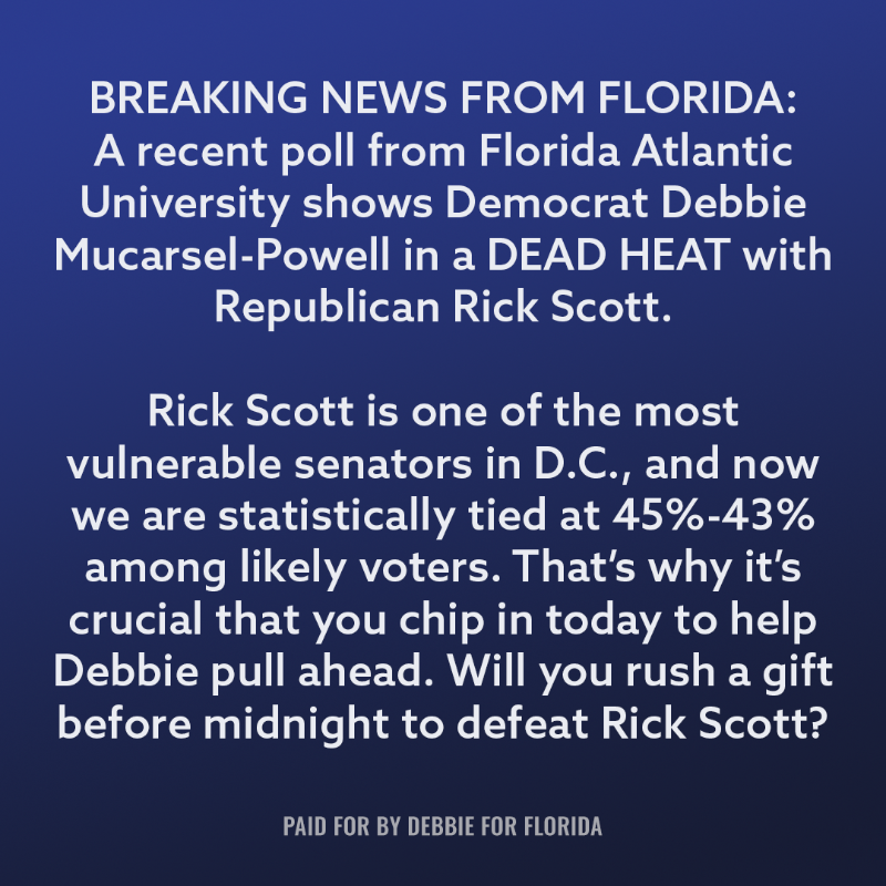DebbieforFL's tweet photo. Let’s prove the GOP &amp; Rick Scott wrong today. Read this now: