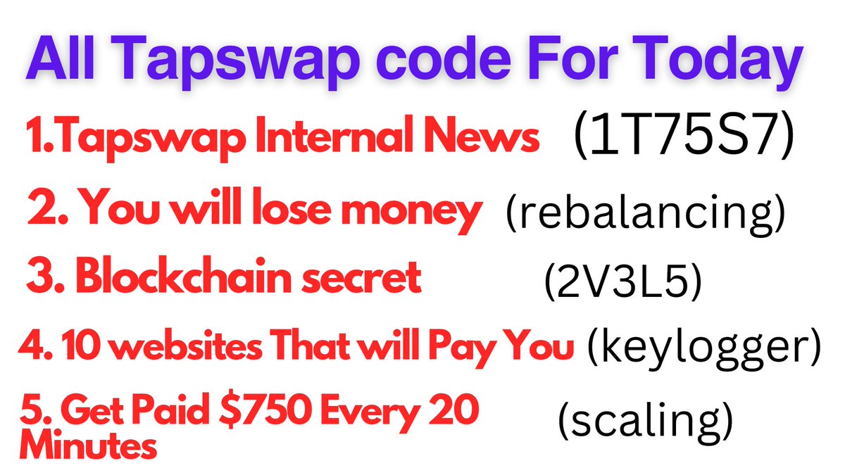 GhulamM47010990's tweet photo. Today 5 Tapswap New Code
July 31, 2024
#Tapswapcode #tapswapcodes #Tap2Earn #Tapswap #tap #hamster #todaycode #hamster #RockyRabbit #MuskEmpire #zigzag #tomarket
Join Telegram 👍✅
https://t.co/E1vXfawO8X https://t.co/PV1qzLFSdR