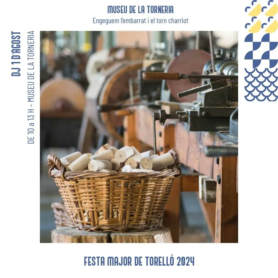 Festa Major Torello (@fmajortorello) on Twitter photo Demà dia 1 d'agost, diada de Sant Feliu, el <a href="/museutorneria/">Museu de la Torneria de Torelló</a> obra les portes i engega l'embarrat i el torn chariot en motiu! Serà de 10 a 13 h.
<a href="/AjTorello/">Ajuntament de Torelló</a> Demà dia 1 d'agost, diada de Sant Feliu, el <a href="/museutorneria/">Museu de la Torneria de Torelló</a> obra les portes i engega l'embarrat i el torn chariot en motiu! Serà de 10 a 13 h.
<a href="/AjTorello/">Ajuntament de Torelló</a>