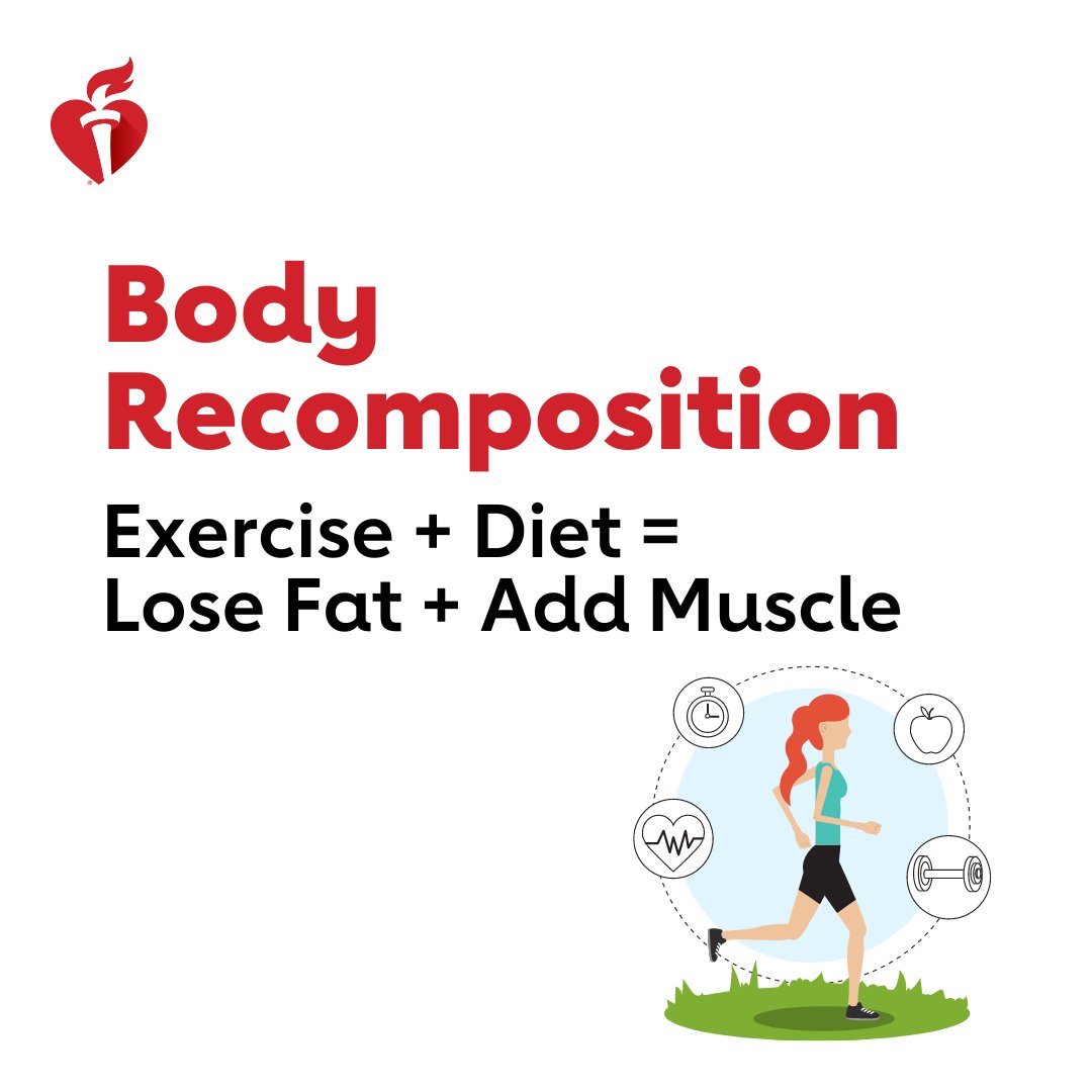 American_Heart's tweet image. Combining resistance (strength) training with aerobic activity can help you lose weight while gaining muscle, known as body recomposition. Here are the basics:
