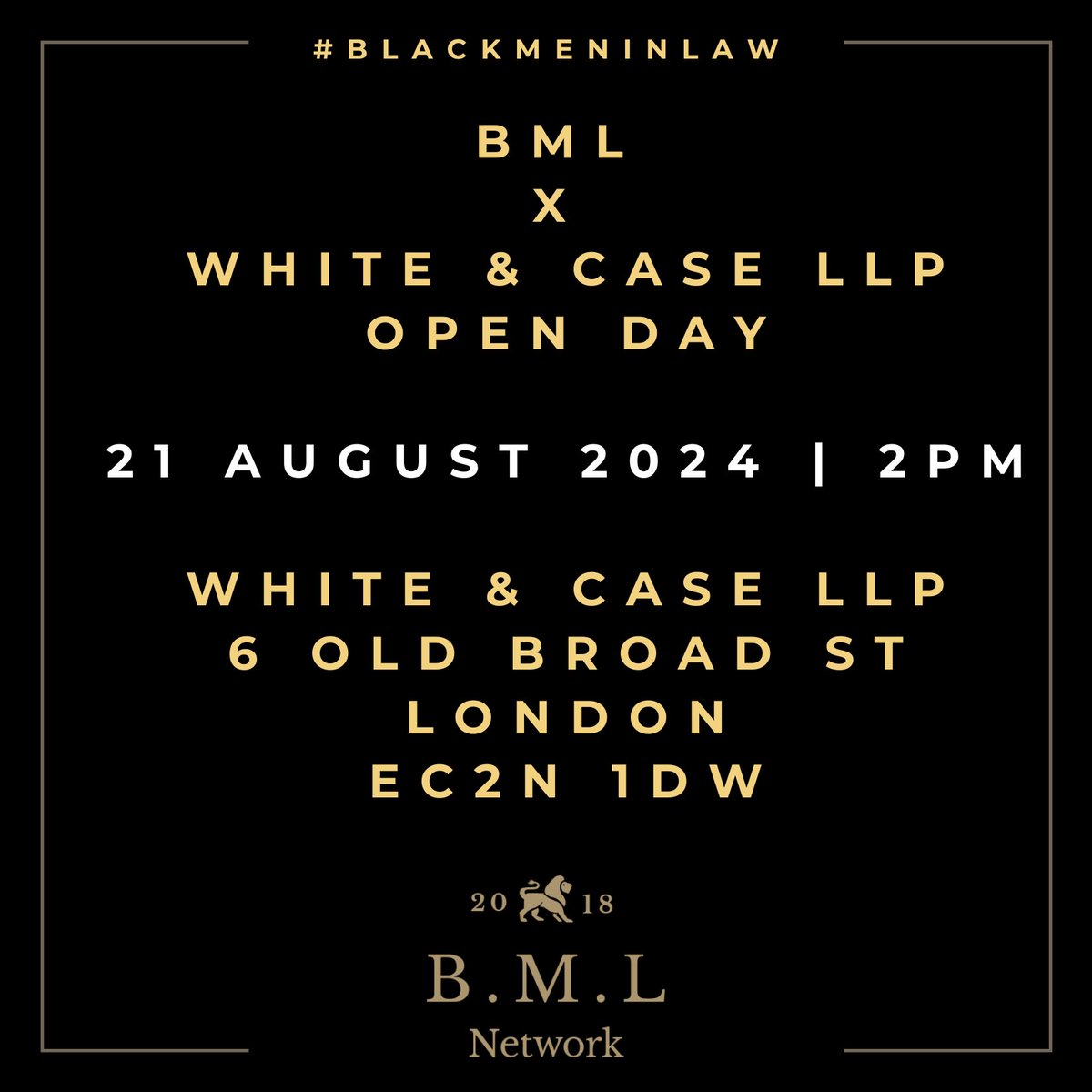<a href="/BMLnetwork/">Black Men In Law Network</a> goes again.

We’ve set up another open day for Black men wanting to become solicitors. There will be networking with partners &amp; associates, application &amp; interview tips and more!

Travel expenses up to £100 will be reimbursed. 1/2 

Sign up: news.whitecase.com/508/22608/land…