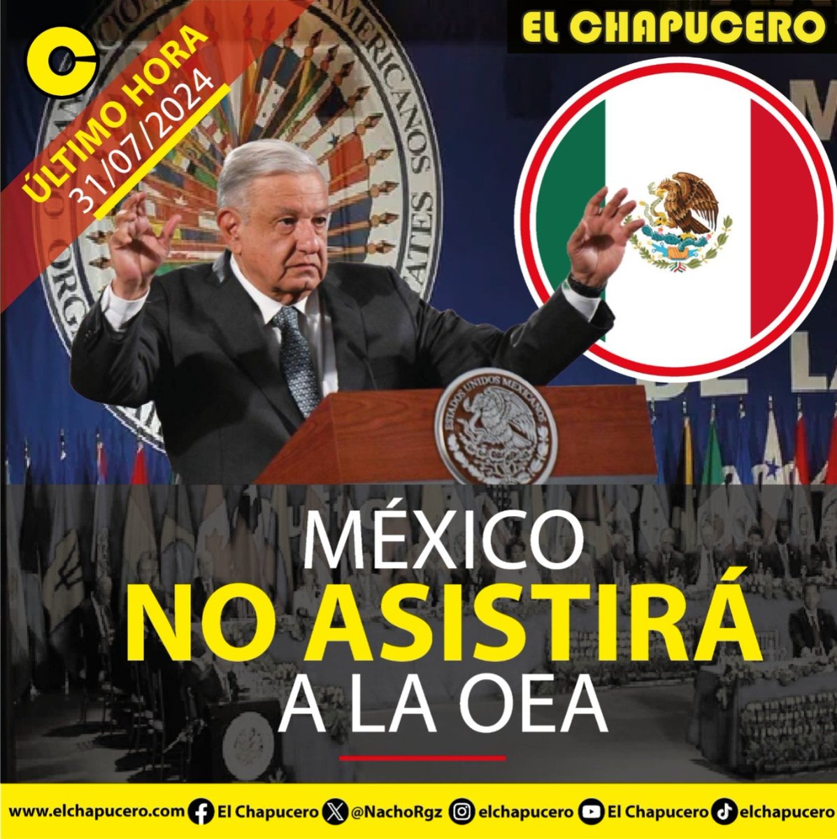 NachoRgz's tweet photo. #ULTIMAHORA| "No vamos a participar porque no estamos de acuerdo con la actitud de parcialidad de la #OEA con las elecciones de #Venezuela" (…) ¿ Para qué vamos  a una reunión así, es no es serio y no es responsable" dice el presidente @lopezobrador_ https://t.co/tm03x0d82N