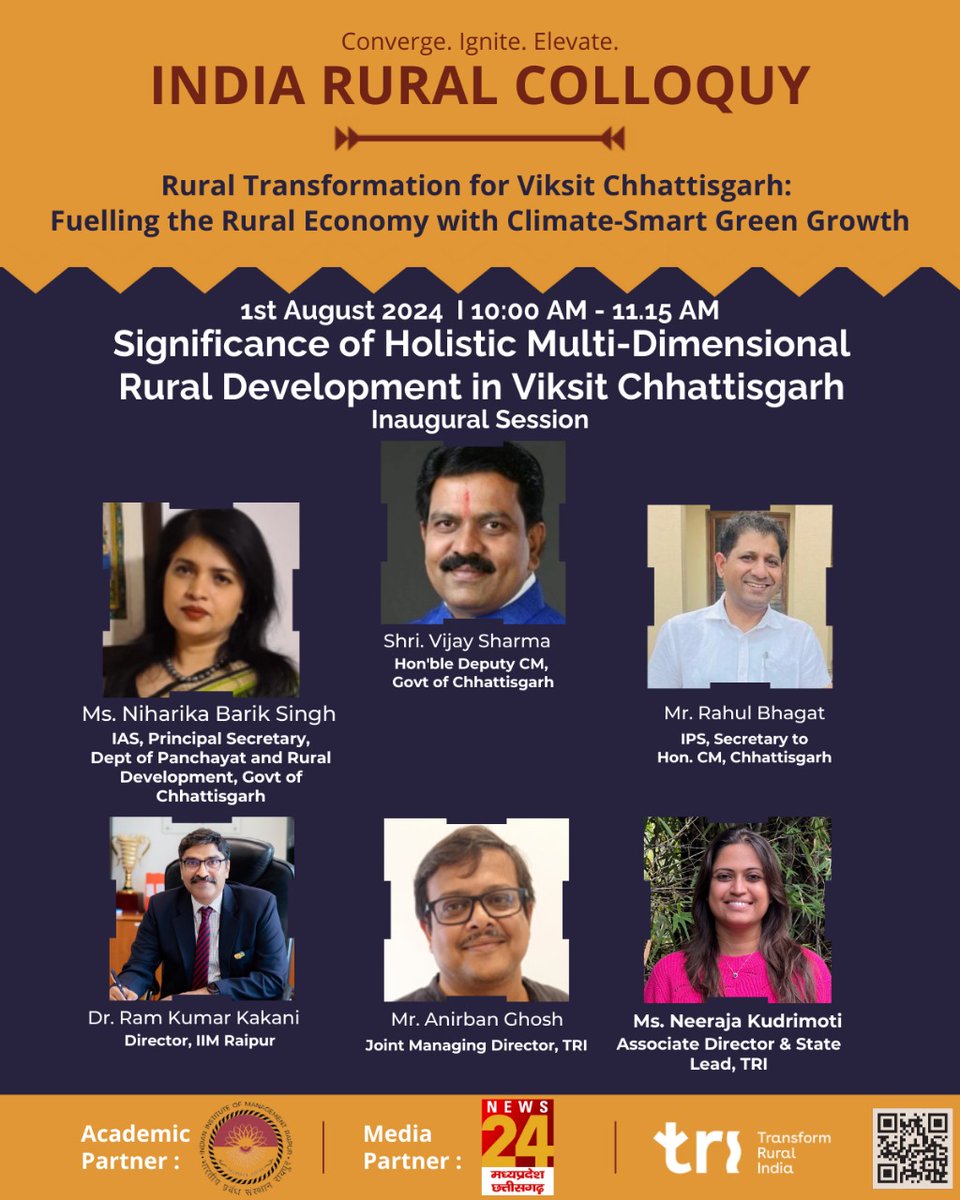 TRIFoundation's tweet photo. 📣 Raipur, Chhattisgarh I India Rural Colloquy 

We are absolutely thrilled to kick off the first leg of the India Rural Colloquy 2024 at Raipur, Chhattisgarh with our esteemed panel of speakers.

Special thanks to our:
Academic partner:  @iimraipur
Media partner: @news24tvchannel

#IndiaRuralColloquy2024 #IndiaRuralColloquy #ruralrenaissance #LaunchDay #RuralIndia #TransformRuralIndia #ChhattisgarhChapter