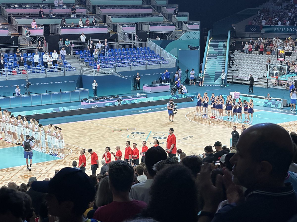 The anthems are being played for China vs Serbia. Yes, that is Yao Ming in the bench for China. 🇨🇳