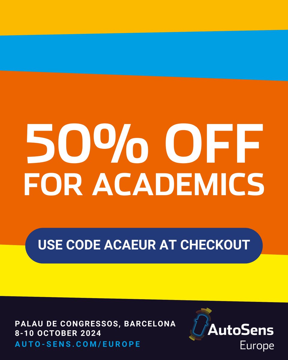 AutoSens_'s tweet image. 📢 Academics save 50% on AutoSens &amp;amp; InCabin event passes!

Access even more high-quality technical content, CPD learning, &amp;amp; networking opportunities to accelerate your knowledge &amp;amp; career

hubs.ly/Q02Jbzsc0

#CPD #technicalcontent #industryexperts #expertinsights #automotive