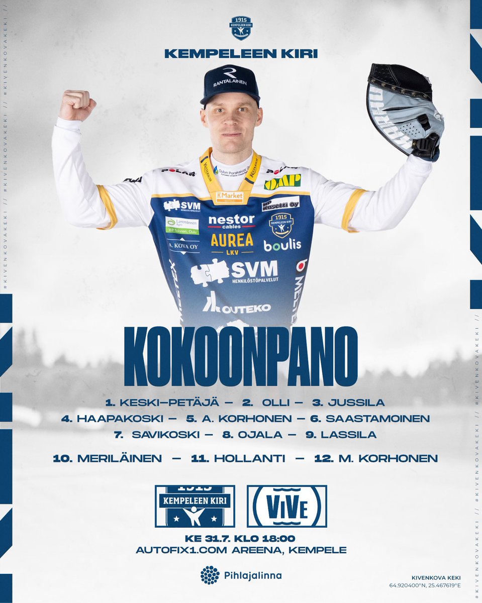 Samalla kokoonpanolla jatketaan kuin sunnuntaina. 🤝

Kokoonpanon turvaa @Pihlajalinna 💪

#KivenkovaKeKi #Nastajengi #Pesis