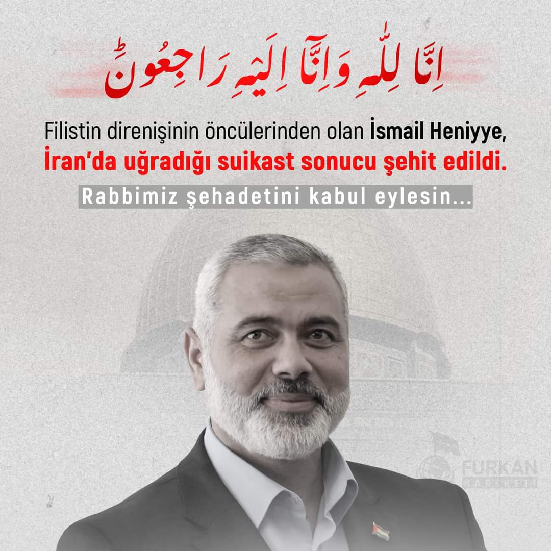 Evlatlarının ölümhaberini aldığında gösterdiğin tavrını hiç unutmadım.İsmail Heniye denilince  aklıma hep o teslimiyetin gelir.Haberi aldığında sıkıntı değil devam edelim diyişin gelir.Bu nasıl bir teslimiyettir.Bu nasıl bir adanmışlıktır.Tek bir açıklaması var İMAN
#ismailhaniye