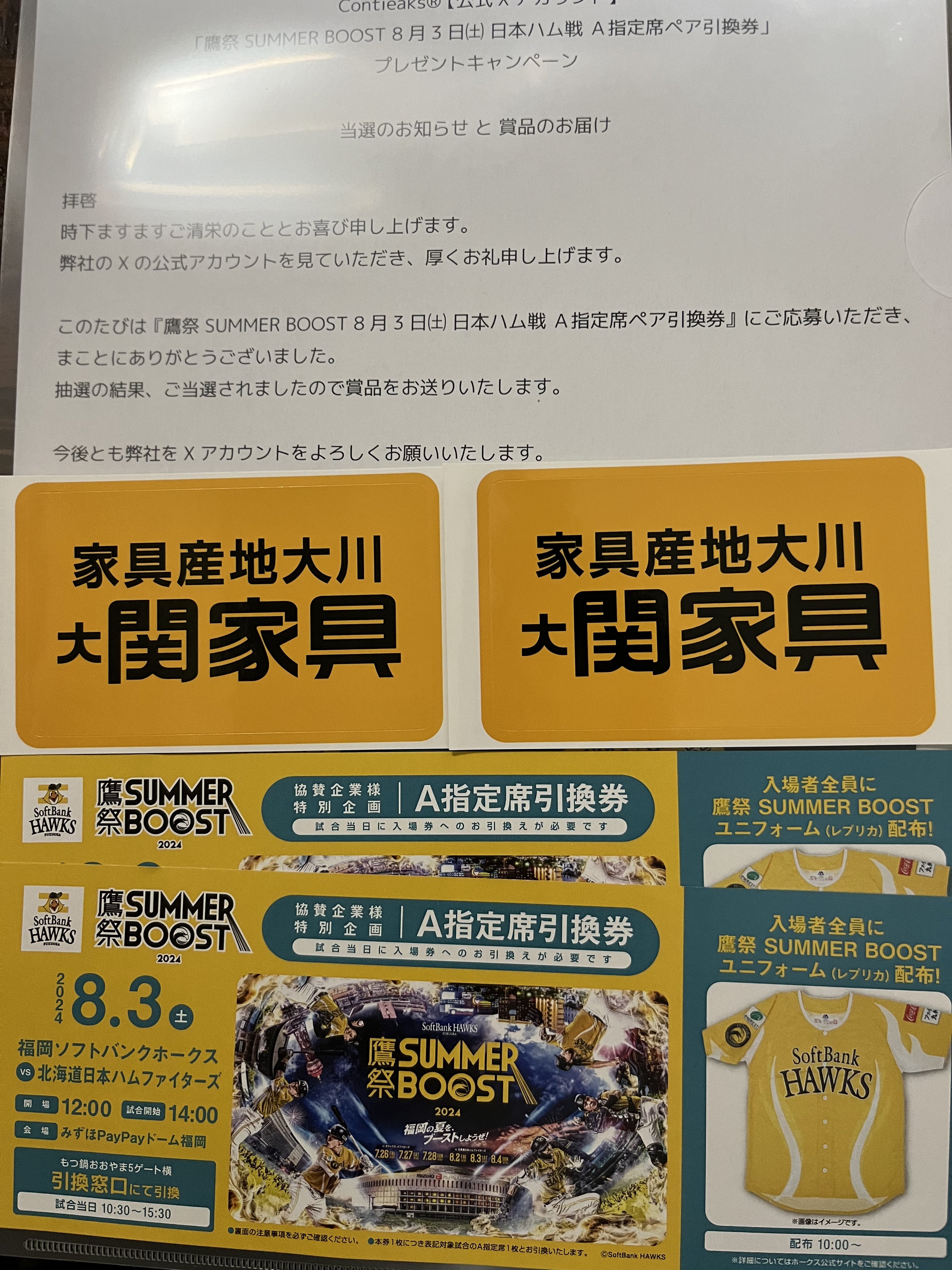 鷹祭 8月3日(土) 2024 A指定席引換券 福岡ソフトバンク エイタ