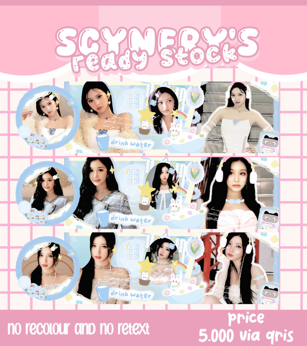 help rt yaa? thank you ✨

untuk menutup bulan juli ini, aku ada ready stock baru nih yuk bisa ditake ada wony, rei, gaeul, chiquita, pharita, asa 🫶🏻

price 5.OOO via qris 
*no recolour and no retext yaaa! 

#zonauang
