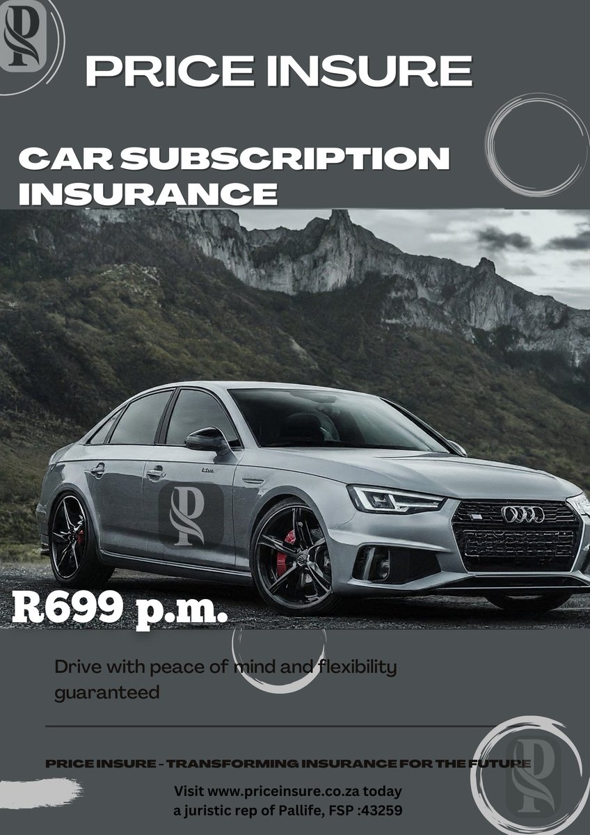 Price_Insure's tweet photo. Simplify your Car Insurance with Price Insure's Car Subscription Insurance. It's a hassle-free fully comprehensive protection for R699 p.m. when you need it. 

Visit https://t.co/frT5HFSLUS today and get a free quote

#TransformingInsuranceForTheFuture https://t.co/tMbCblQowy