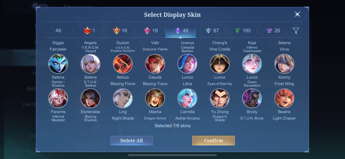 dearlyzzia's tweet photo. ini skin lainnya ada 5 cc luoyi gusion cecil angela valir terus ada legend franco, eplim kagura lunox selena fanny AH BANYAK LAH POKONYA https://t.co/BKX8mKrmSd