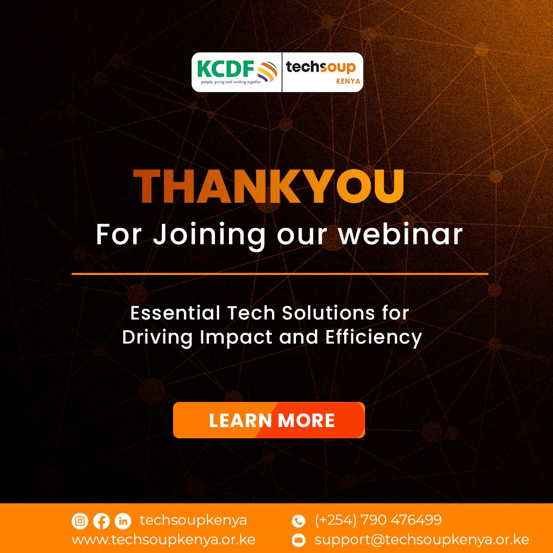 TechSoupKenya's tweet photo. In case you missed our webinar or want to catch up, watch the recorded session and learn about essential tech solutions for nonprofits here: https://t.co/b25GJg0m7c
#Tech4Good #Tech4Nonprofits https://t.co/YdM0fJD5KH