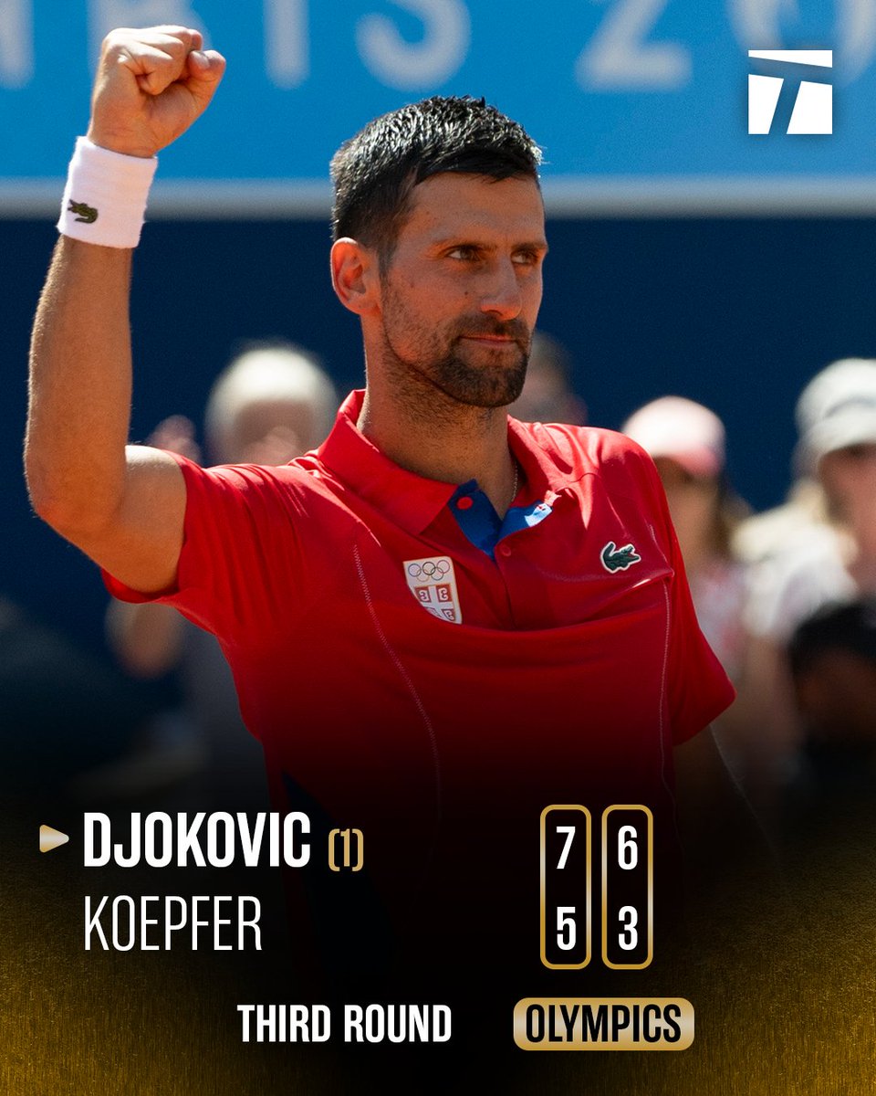 Eyes on the gold 👁️🥇

<a href="/DjokerNole/">Novak Djokovic</a> is into the Quarterfinals.

#Paris2024 #Tennis
