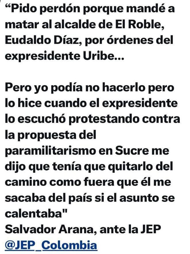 Eclides3's tweet photo. Cuántas declaraciones y otras  pruebas feasientes se necesitan para que procesen a Álvaro Uribe por todos los crímenes que ordenó cometer? https://t.co/ZsYzxwiaID