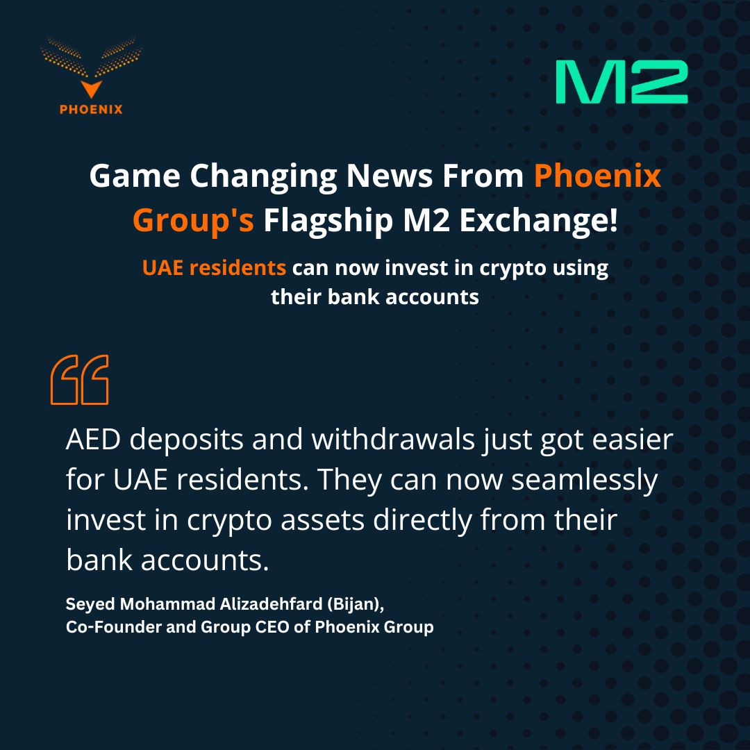phoenixgroupuae's tweet image. Game Changing News! AED deposits and withdrawals just got easier for UAE residents.

#PhoenixGroup #M2Exchange #DigitalFinance #Innovation #UAE
