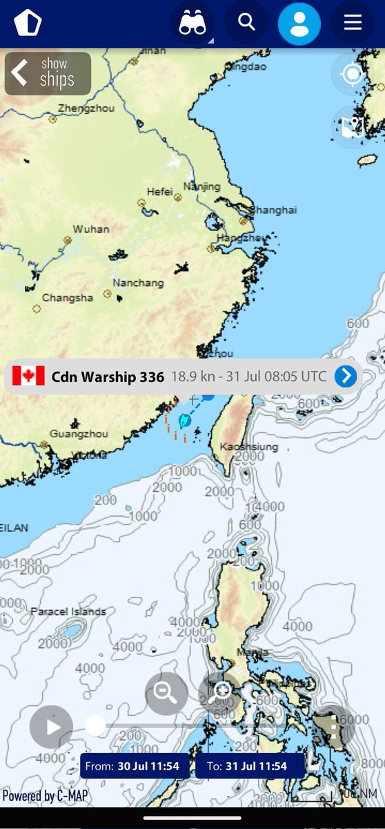 steffanwatkins's tweet photo. 🇨🇦⚓ Royal Canadian Navy Halifax-class frigate #HMCSMontréal crossed the Taiwan Strait today. I'm excited to see if there's any mention of that in the news, or if the RCN put out a press release. Nice of them to use AIS tho. 🫡 https://t.co/UEiE8SZj81