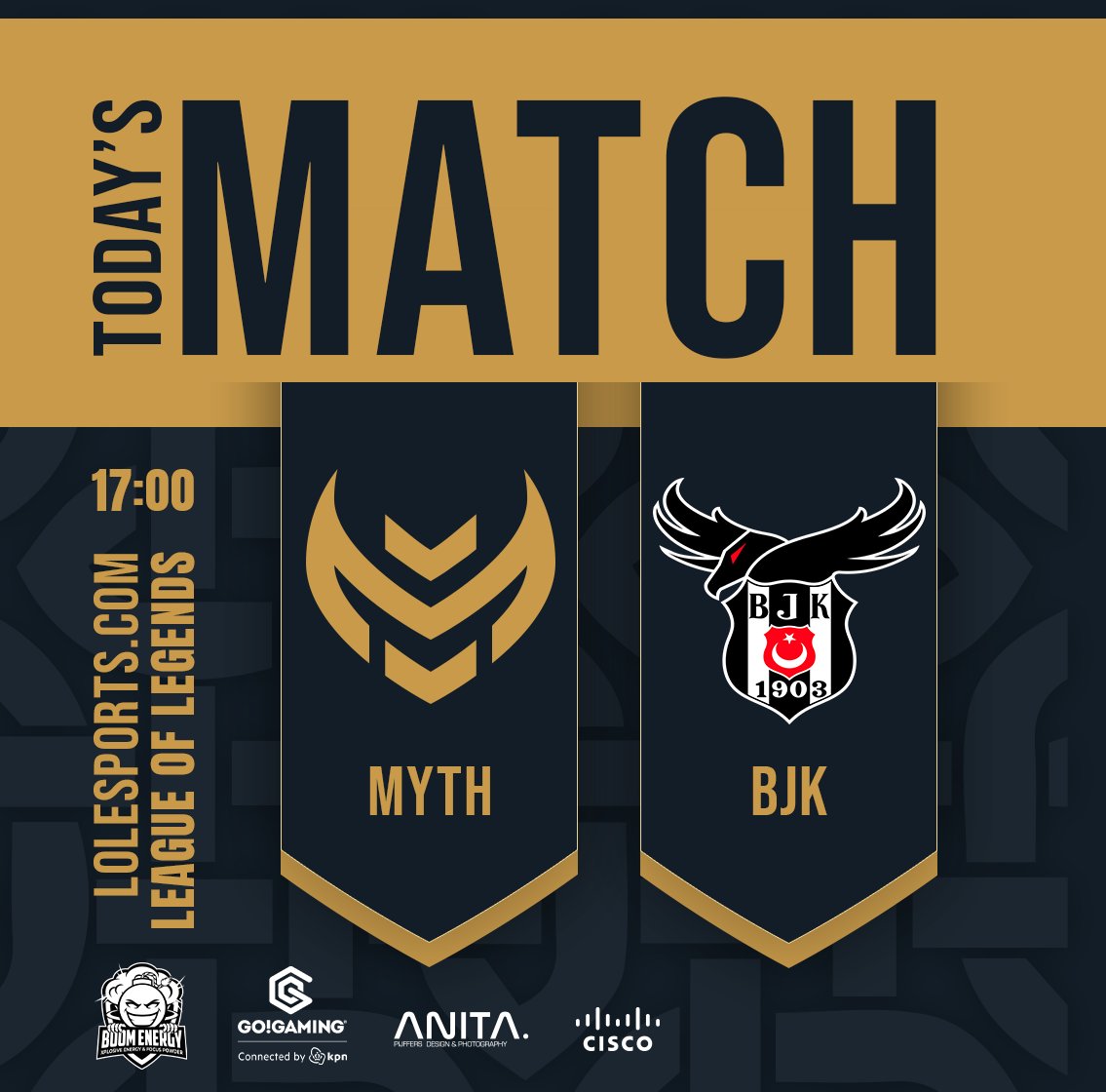 Myth Esports (@myth_nl) on Twitter photo Today we have an exciting match in the <a href="/EMEAmasters/">EMEA Masters</a> competition! After a great split in the <a href="/EliteSeriesLOL/">Orange Elite Series: League of Legends</a>, we look forward to matching <a href="/bjkesports/">Beşiktaş Esports</a> at 17:00 CEST!
Watch the game at lolesports.com/en-GB/schedule…😎
#WEAREMYTH #MYTHWIN Today we have an exciting match in the <a href="/EMEAmasters/">EMEA Masters</a> competition! After a great split in the <a href="/EliteSeriesLOL/">Orange Elite Series: League of Legends</a>, we look forward to matching <a href="/bjkesports/">Beşiktaş Esports</a> at 17:00 CEST!
Watch the game at lolesports.com/en-GB/schedule…😎
#WEAREMYTH #MYTHWIN