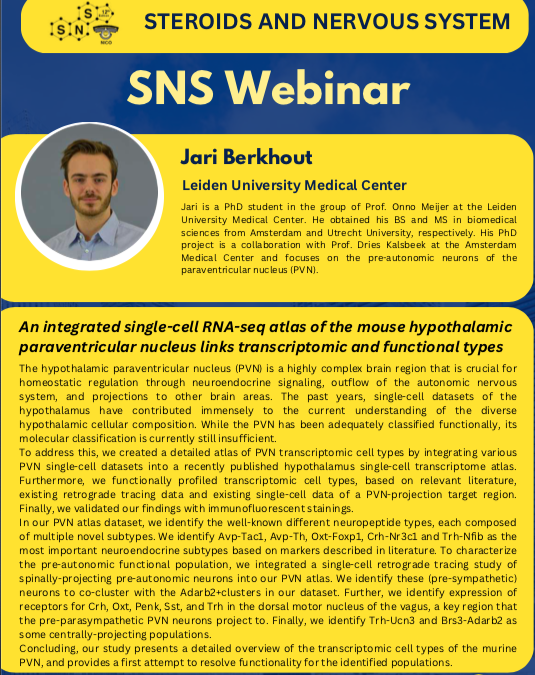 Charlotte Cornil (@cornillab) on Twitter photo Interested Steroids in the Nervous System? Attend the first SNS Webinar, Oct 25th, 4pm central europe time. Speakers: <a href="/DarioAspesi/">Dario Aspesi</a> <a href="/JariBerkhout/">Jari Berkhout</a>. This is free but registration is needed: forms.gle/TzDCD7hhBrYM1Q… Interested Steroids in the Nervous System? Attend the first SNS Webinar, Oct 25th, 4pm central europe time. Speakers: <a href="/DarioAspesi/">Dario Aspesi</a> <a href="/JariBerkhout/">Jari Berkhout</a>. This is free but registration is needed: forms.gle/TzDCD7hhBrYM1Q…