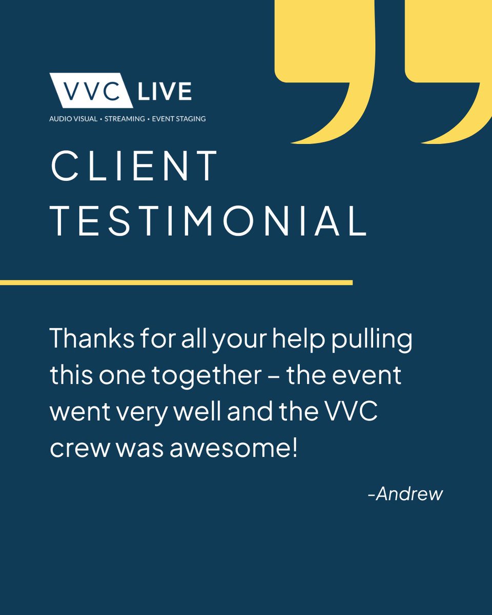 vvc_live's tweet image. Another happy client!🌟 Andrew, thank you for choosing VVC as your trusted expert in #AudioVisualProduction, #EventStaging and #Livestreaming. It is our honour to provide you with top-quality service and we look forward to working together again soon!