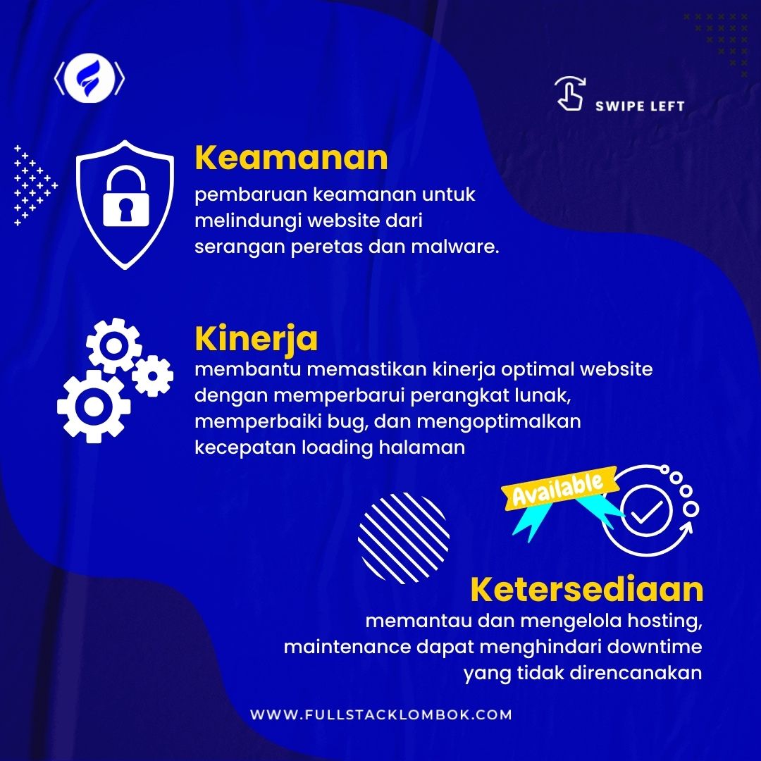 fullstacklomb0k's tweet image. Keamanan: Pembaruan rutin mencegah serangan.
Kinerja: Optimasi kecepatan dan bug.
Ketersediaan: Minimalkan downtime.
Konten: Update konten.
Optimisasi: Tingkatkan pemasaran dan konversi.

 #WebsiteSecurity #SoftwareMaintenance #PerformanceOptimization