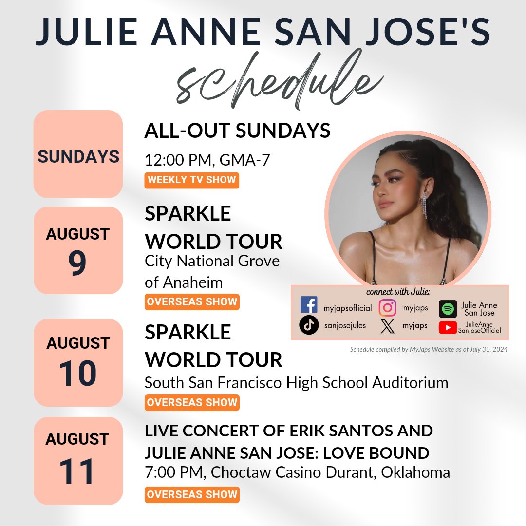 JAmantesPH's tweet photo. It's the globies' turn to enjoy @MyJaps' music and live performances! Look forward to seeing more of Julie Anne San Jose in her upcoming overseas shows.

Let's also stay tuned for her upcoming TV show, The Voice Kids, and many other exciting events yet to be announced. 😁

Let's continue to support Julie! ❤️

#JulieAnneSanJose