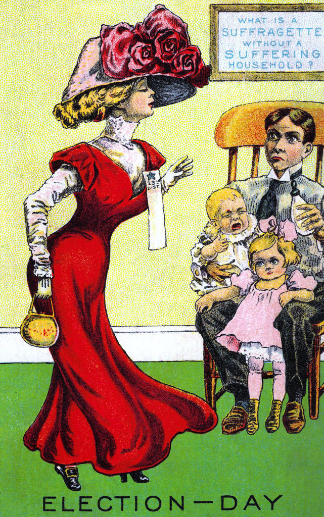 AnthonyMKreis's tweet photo. This is the same kind of rhetoric used by men who opposed enfranchising women in the early twentieth century: by giving women political power, men are inherently emasculated and related to domestic life. 

(And, take note of the voting rights cat as an anti-women’s rights image.) https://t.co/IJoP4IlX5X