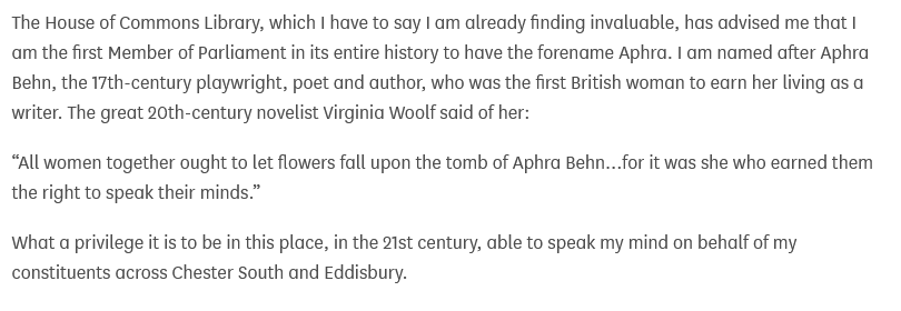 From the maiden speech of <a href="/AphraBrandreth/">Aphra Brandreth</a> #AphraBehn