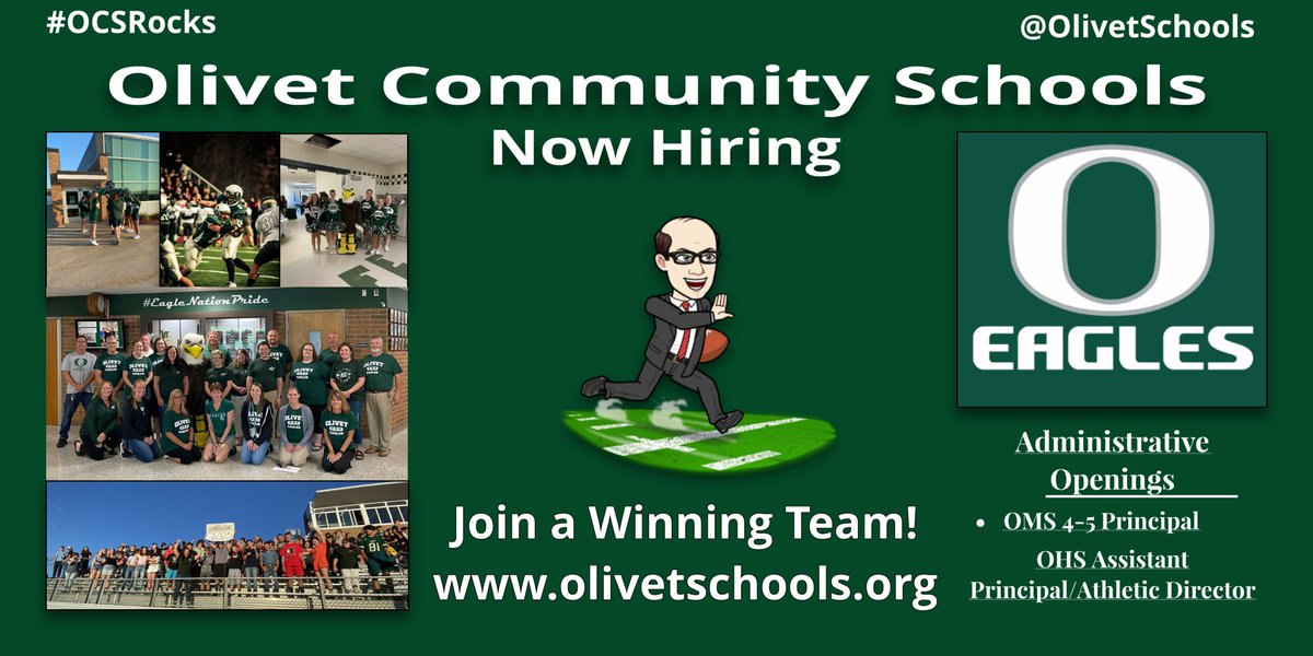 JohnWMertz's tweet image. Olivet Community Schools is hiring. We have two open administrative positions. This is a great opportunity to join an amazing district and be part of a fantastic admin team. Learn more at olivetschools.org/page/employment
#OCSRocks