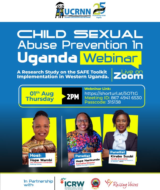 ICRWAfrica's tweet photo. Evidence based programming to prevent and respond to child sexual abuse is impactful. 
Tomorrow we will share our recent research on @BantwanaOVC SAFE program with #SVAC Coalition Uganda and other stakeholders. Thanks @ucrnn and @RaisingVoices for hosting this! #CSA https://t.co/Z2o6TAesFv