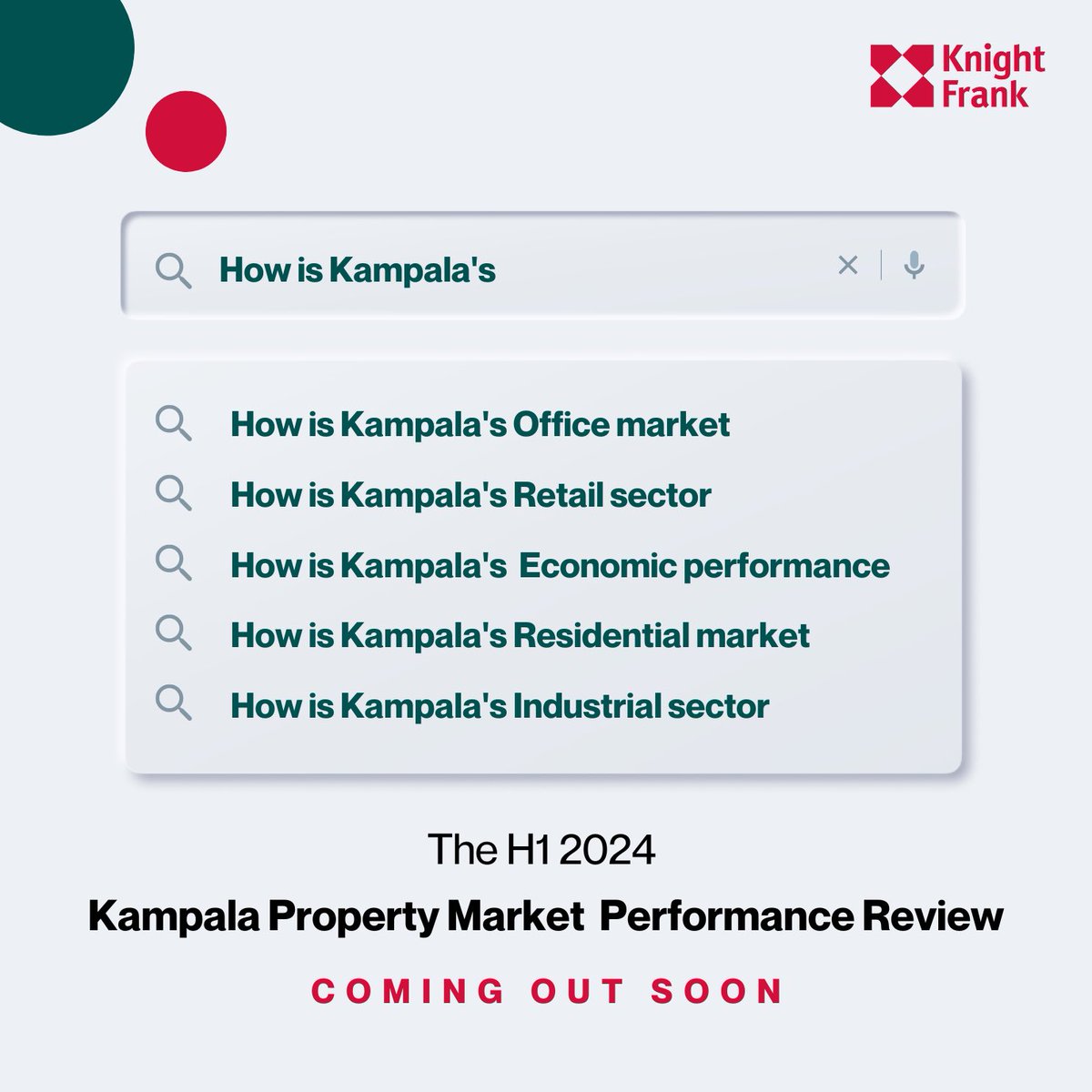 #ComingOutSoon: Look out for our latest report with detailed insights and analysis on Kampala's property sector performance in terms of demand, prime rents, and occupancy rates over the last six months.

Find out this and more in our upcoming #H12024KampalaMarketPerformanceReport