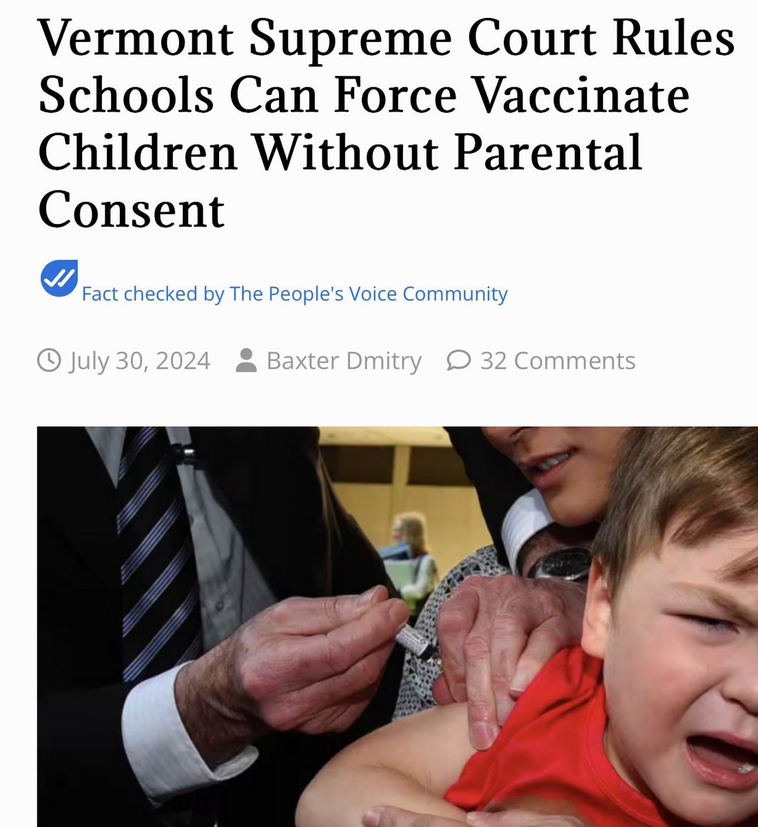 toobaffled's tweet photo. It’s time to seriously consider Home Schooling your Children!

Schools have been given the green light to vaccinate children with Covid-19 mRNA shots without parental consent by the Vermont Supreme Court which ruled that schools are protected under the PREP Act which provides immunity from liability. 

https://t.co/oFgk02XjzE