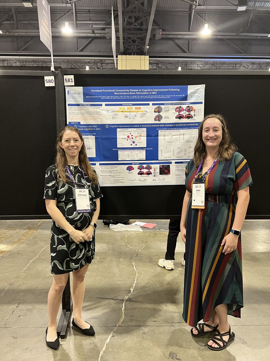 #AAIC24 Come by and see our poster (581) today about functional connectivity change with TMS in MCI! #aaic