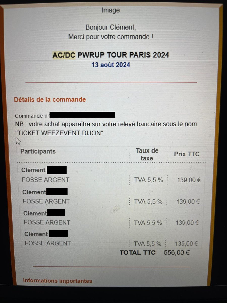 clement41000's tweet photo. J’ai 4 places à vendre pour ACDC à Paris le 13 août.
Il faut avoir les noms et prénoms avant le 04 août et billet dispo le 05 août
139 euros le billet fosse argent. https://t.co/YzDZalMwuA