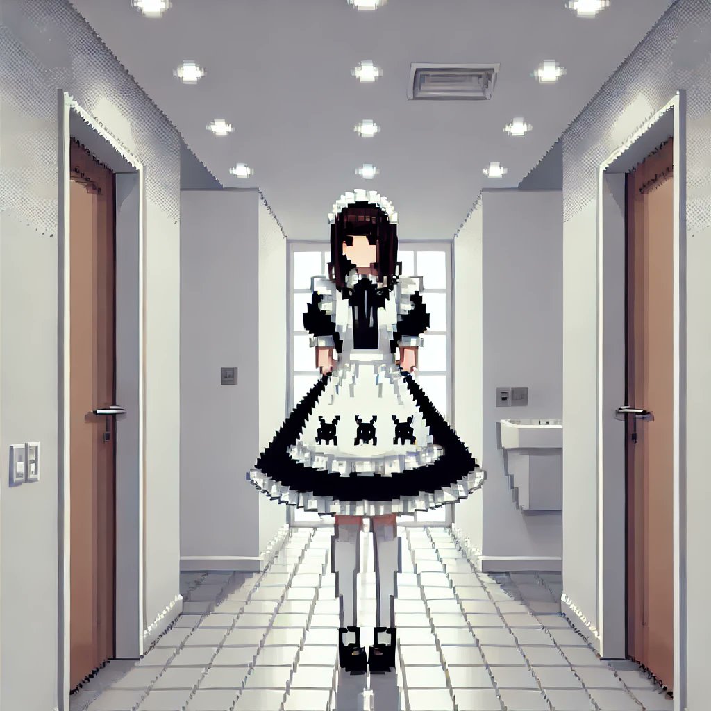 GregRalphQ's tweet image. #PixelArt #ModernMaid A playful pose in a modern hallway, combining vintage charm with a whimsical touch! 🐱✨ #RetroHumor #Comic #PixelPerfect