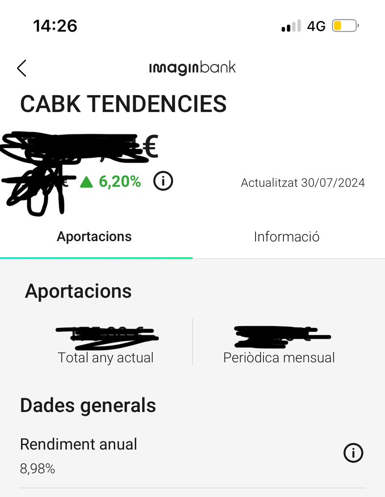 Enricmonros's tweet photo. @AlesxzCore Yo justo lo miré hace nada, y rentabilidad de 9%. Ahora justo esta en 6% con La Caixa. https://t.co/dyCtOKAIgn