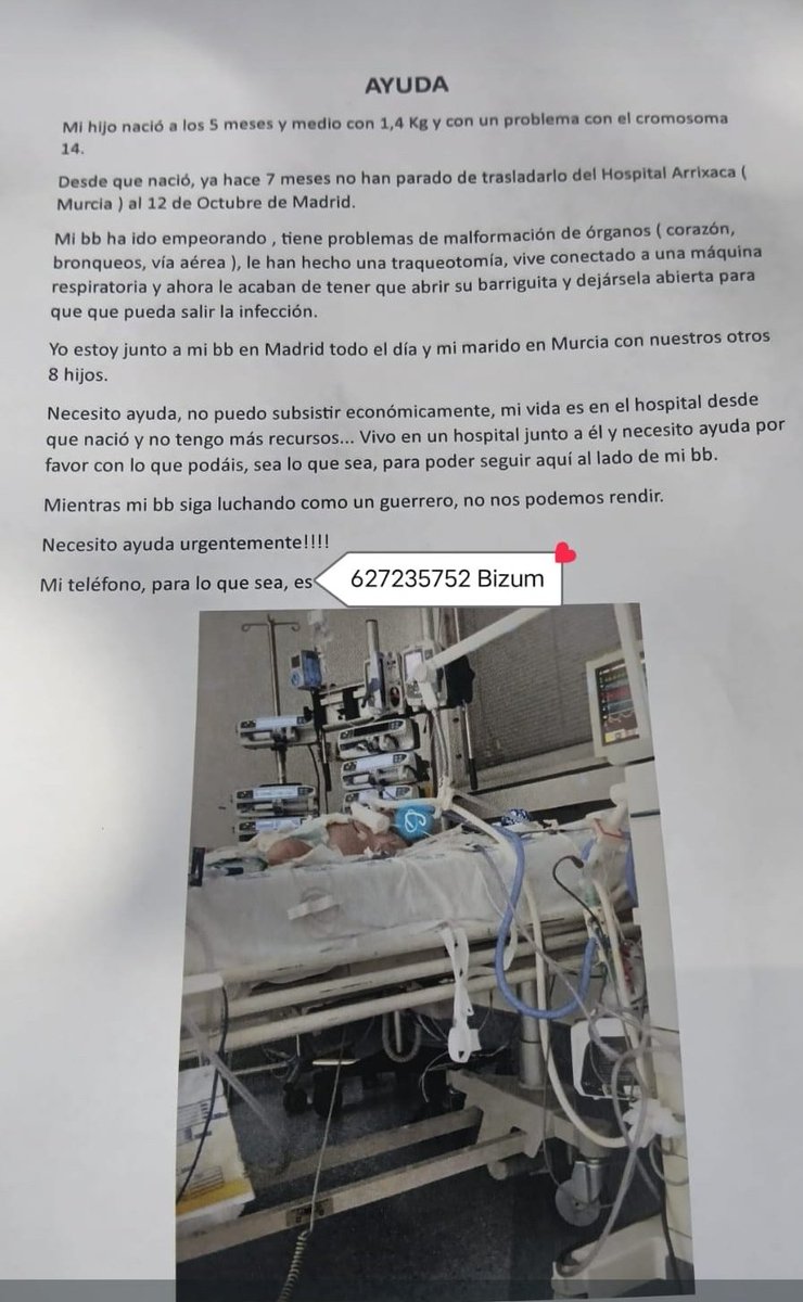 Chicos uno de mis mejores amigos lleva meses luchando por la vida de su bebé 
No pido mucho ya lo dejo en casa uno pero si podríais retuitear para que llegue lo más lejos posible se agradece 
<a href="/ALNmotorsport/">ALN Alien MotorSport</a> <a href="/thegranturismo/">Gran Turismo</a> <a href="/regiondemurcia/">Gobierno de la Región de Murcia</a> <a href="/GobiernoEs/">Gobierno de España</a> 

Muchísimas gracias 🙏🙏