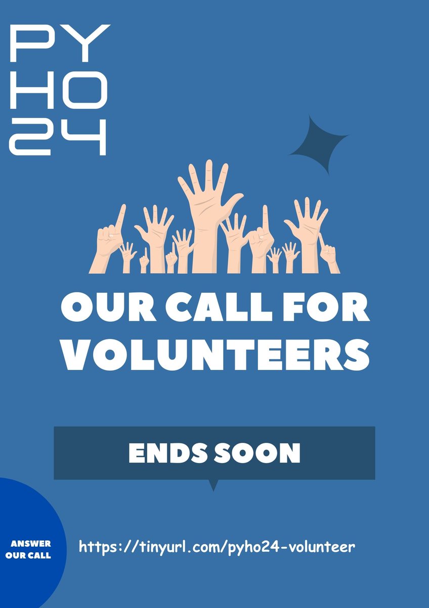 PythonHo's tweet image. Our call for volunteers ends soon, don’t hesitate to put in an application tinyurl.com/pyho24-volunte… and join the amazing team behind the scene putting all this together.
#PythonHoCommunityConference2024
#PyHo24
#PythonHo