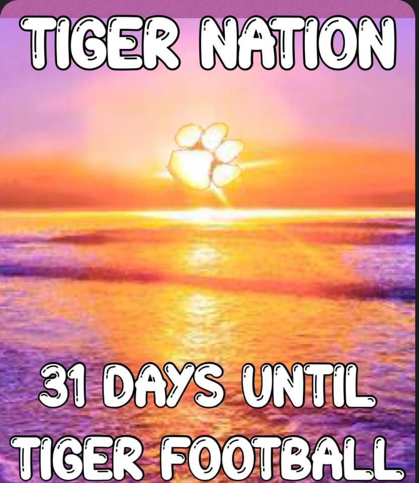 PEGGIMARTIN's tweet photo. Its 31 days til Clemson football!🏈 https://t.co/LIPPFhjKEN