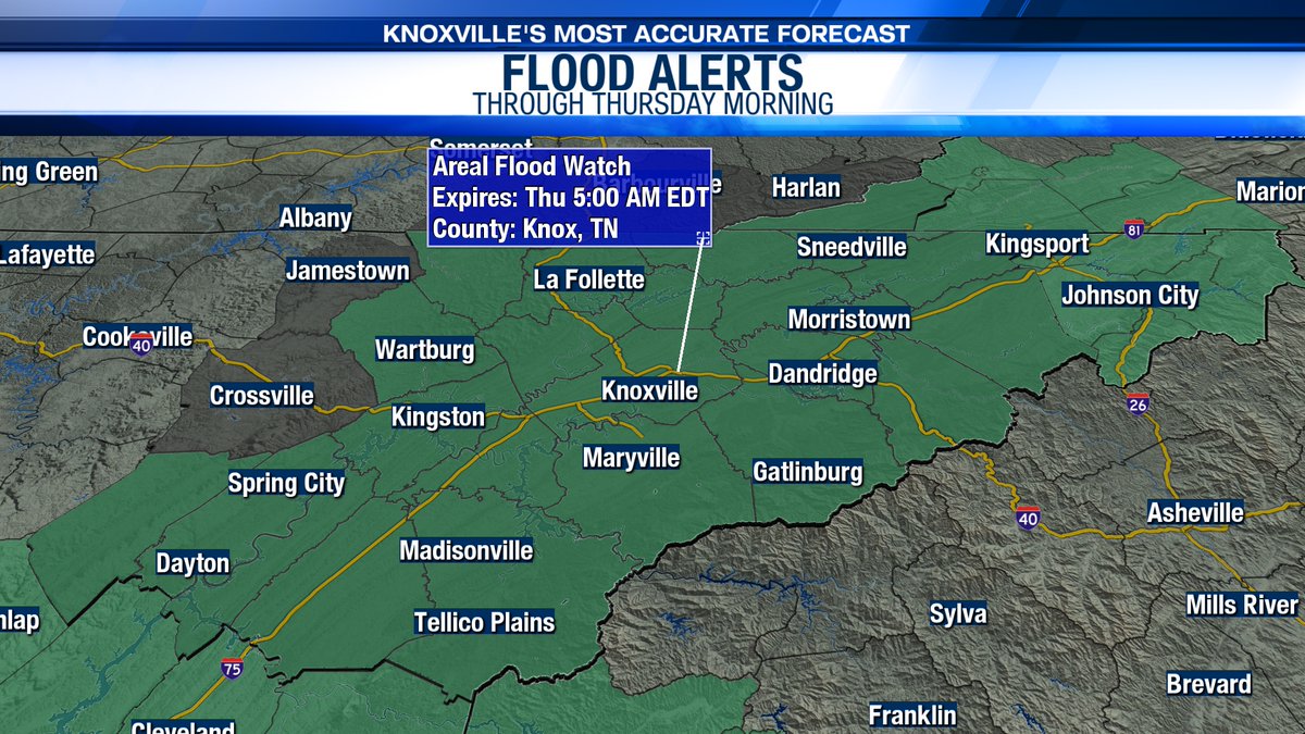 VictoriaCavWx's tweet image. The Flood Watch has been extended through Thursday morning as scattered rain and storms may lead to some localized and flash flooding today and tonight. Remember, turn around don't drown! #TNwx #WATEwx