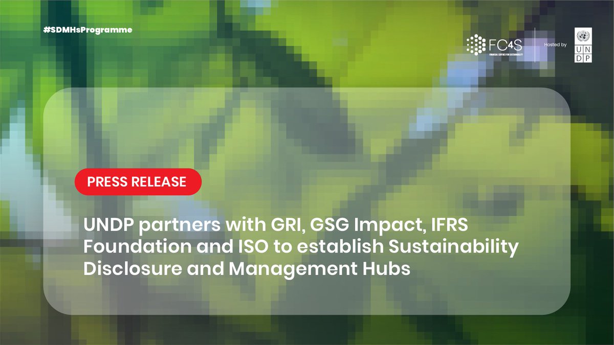 UNDP Financial Centres For Sustainability (@fc4snetwork) on Twitter photo ๐ข Excited to partner w/ #GRI, <a href="/GSGImpact/">GSG Impact</a>, <a href="/IFRSFoundation/">IFRS Foundation</a> & <a href="/isostandards/">ISO</a> on #SDMHsProgramme! Together, we're advancing sustainability reporting & management in 14 EMDEs, aligning efforts w/ national sustainability priorities.
๐ Read more: fc4s.org/undp-partners-โฆ ๐ข Excited to partner w/ #GRI, <a href="/GSGImpact/">GSG Impact</a>, <a href="/IFRSFoundation/">IFRS Foundation</a> & <a href="/isostandards/">ISO</a> on #SDMHsProgramme! Together, we're advancing sustainability reporting & management in 14 EMDEs, aligning efforts w/ national sustainability priorities.
๐ Read more: fc4s.org/undp-partners-โฆ