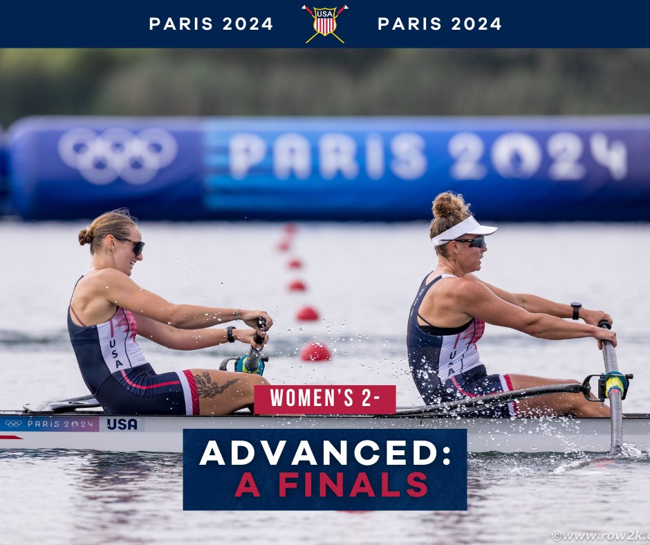 usrowing's tweet photo. #ParisOlympics Day 5️⃣‼️
The women’s pair and lightweight women’s double advanced to Friday's A Finals.
Racing continues tomorrow at 3:30 a.m. ET with the women's single Semifinal.
📰: https://t.co/am04M435n5
📸: @row2k
#Paris2024 #RowToParis #ParisOlympics #TeamUSA https://t.co/YGr7IgA6oS