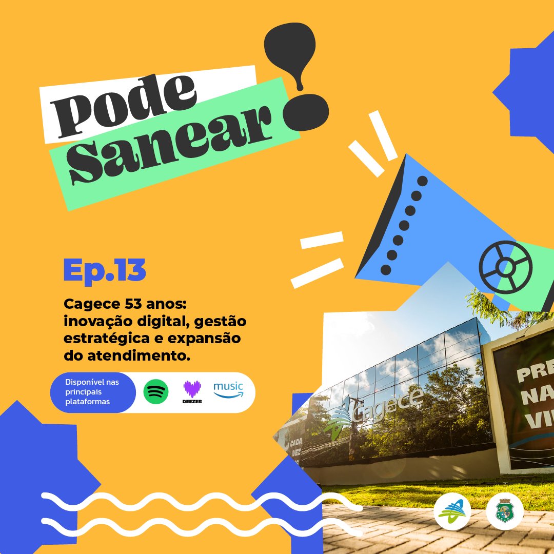Mais um episódio do #PodeSanear está no ar! 🎧
Neste episódio, retomamos o debate sobre os 53 anos da Cagece, trazendo uma conversa massa sobre inovação digital, gestão estratégica e expansão constante do atendimento ao cliente. Ouça em: podcasters.spotify.com/pod/show/pode-…
