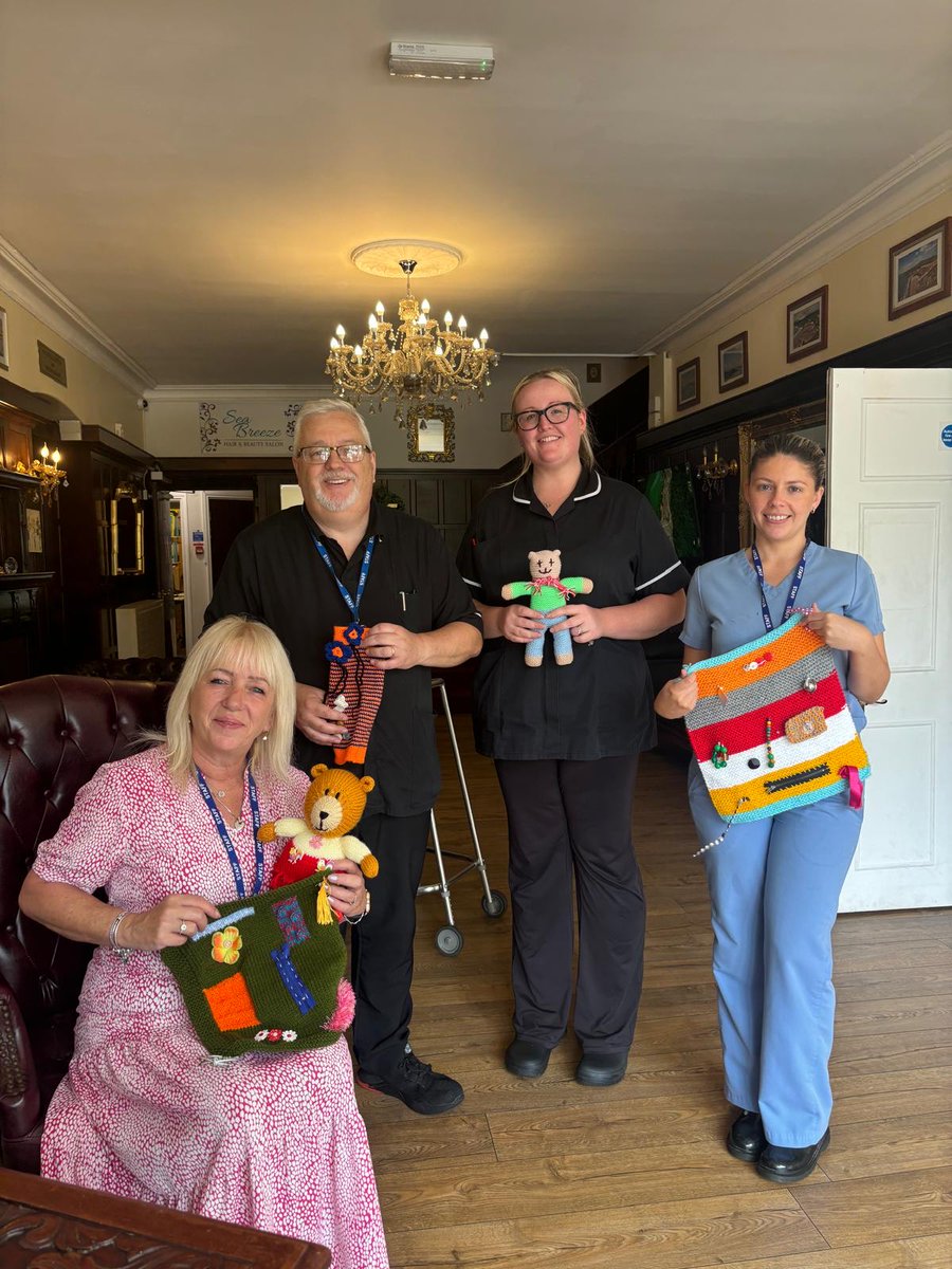 Kayleigh and Lissa had the pleasure of meeting the fantastic staff at Brynfield Manor today who were happy to receive a donation of twiddlemuffs and teddies from Whizzknits!